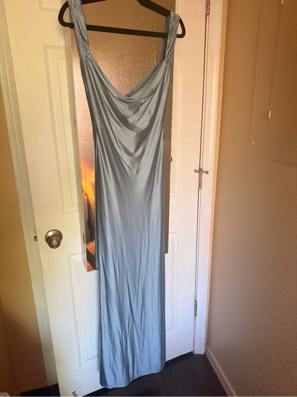 Tiger Mist Satin Cowl Neck Maxi Dress - Light Blue